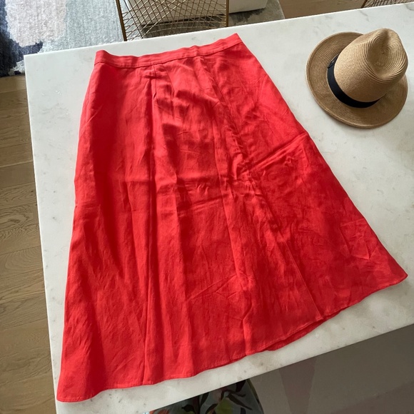 Loft | Midi Skirt Linen Blend Button Front - Picture 2 of 5